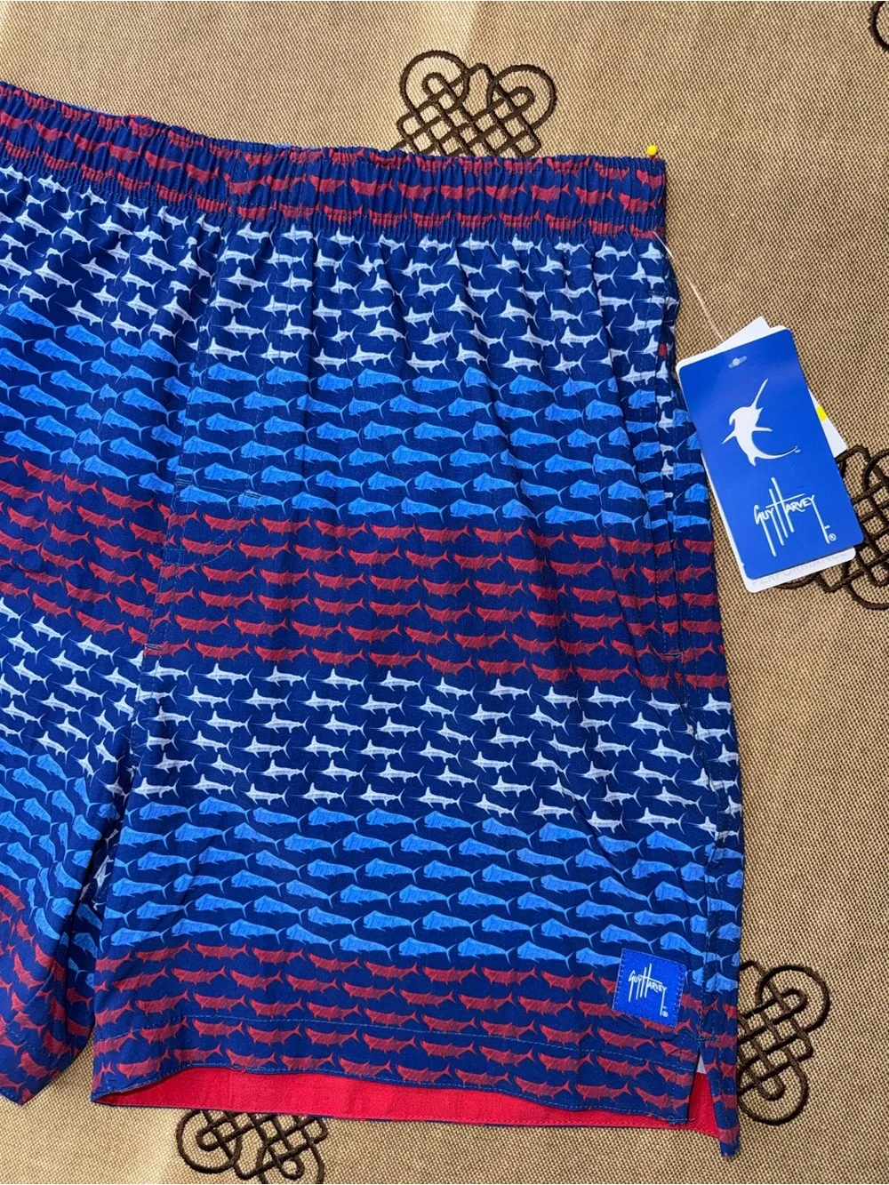 Guy Harvey NWT! Men's Mesh Inset Beachwear Swim Trunks In State Blue Size M